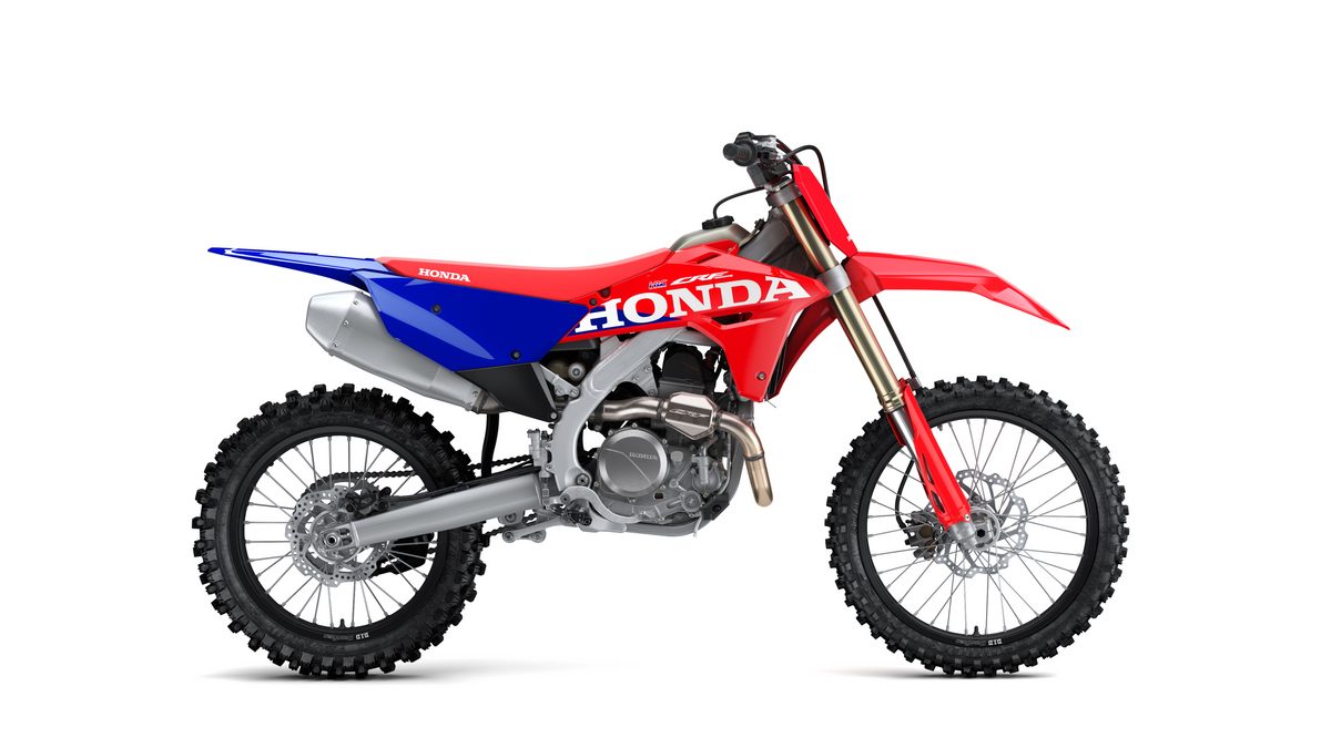 2027 Honda CRF450R seen from the right side on a white background